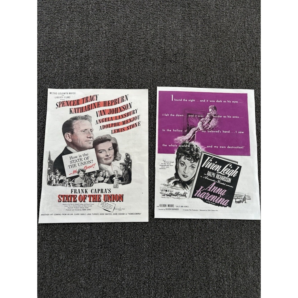 Vintage Movie Print Ads 1940s Spencer Tracy Hepburn Vivien Leigh‎ Film Ephemera